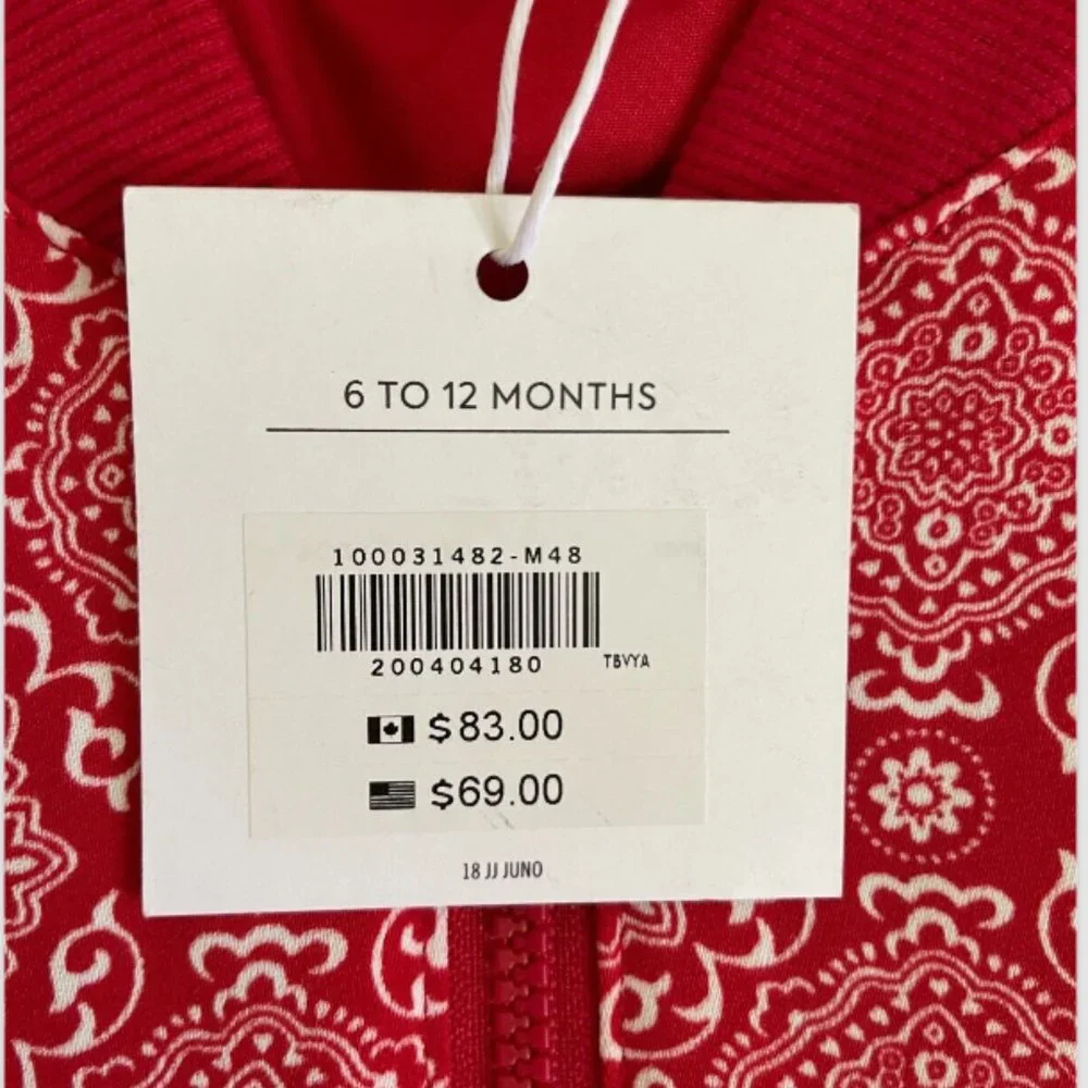 NWT JUNO VALENTINE BY JANIE & JACK CANDY RED BANDANA BOMBER‎ JACKET SZ 6-12 M